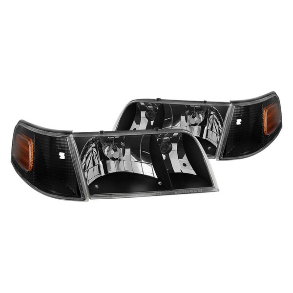 Whole-In-One Xtune Crystal Headlights with Corner Lights Set for 1998-2011 Crown Victoria, Black WH3896791 - main